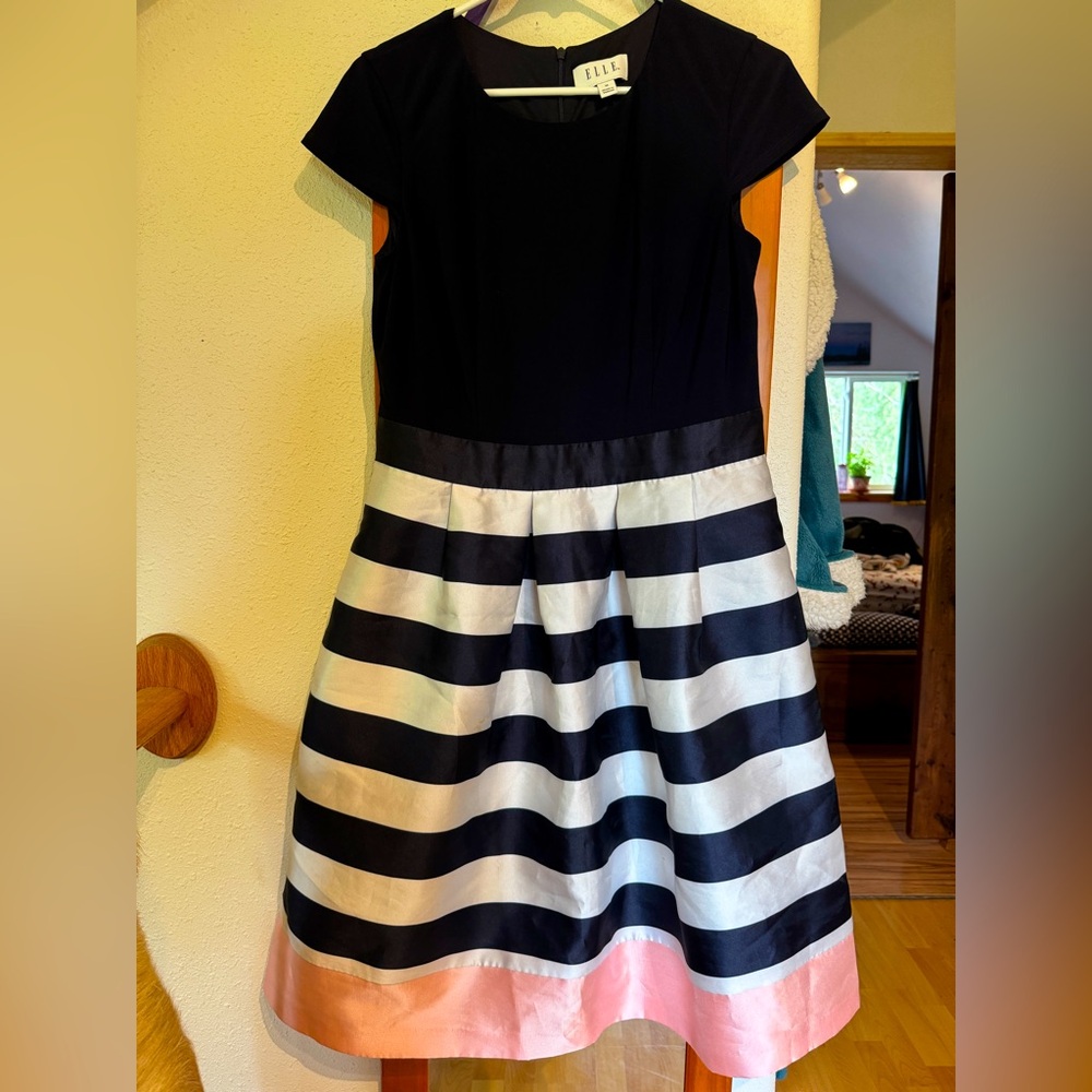 Elegant Striped Kids Dress - Black, White, and Pink